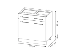 Vicco Küchenunterschrank Fame-Line Dunkelblau Hochglanz/Goldkraft Eiche 80 cm ohne Arbeitsplatte