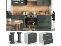 Vicco Küchenunterschrank Fame-Line Grün-Gold Landhaus/Weiß 80 cm mit 3 Schubladen ohne Arbeitsplatte