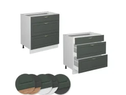 Vicco Küchenunterschrank Fame-Line Grün-Gold Landhaus/Weiß 80 cm mit 3 Schubladen ohne Arbeitsplatte