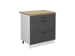 Vicco Küchenunterschrank Fame-Line Anthrazit Landhaus/Weiß 80 cm mit 3 Schubladen AP Eiche