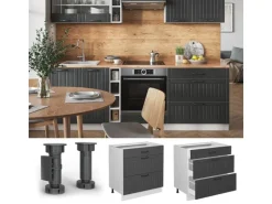 Vicco Küchenunterschrank Fame-Line Anthrazit Landhaus/Weiß 80 cm mit 3 Schubladen AP Eiche
