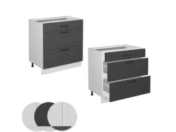 Vicco Küchenunterschrank Fame-Line Anthrazit Landhaus/Weiß 80 cm mit 3 Schubladen AP Eiche