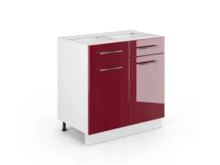 Vicco Küchenunterschrank Fame-Line Bordeaux Hochglanz/Weiß 80 cm ohne Arbeitsplatte