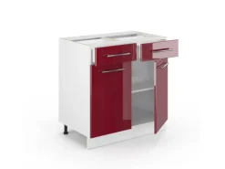 Vicco Küchenunterschrank Fame-Line Bordeaux Hochglanz/Weiß 80 cm ohne Arbeitsplatte
