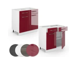 Vicco Küchenunterschrank Fame-Line Bordeaux Hochglanz/Weiß 80 cm ohne Arbeitsplatte