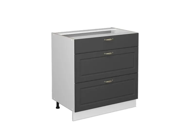 Vicco Küchenunterschrank Fame-Line Anthrazit-Gold/Weiß 80 cm mit 3 Schubladen ohne Arbeitsplatte