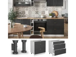 Vicco Küchenunterschrank Fame-Line Anthrazit-Gold/Weiß 80 cm mit 3 Schubladen ohne Arbeitsplatte