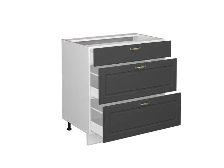 Vicco Küchenunterschrank Fame-Line Anthrazit-Gold/Weiß 80 cm mit 3 Schubladen ohne Arbeitsplatte