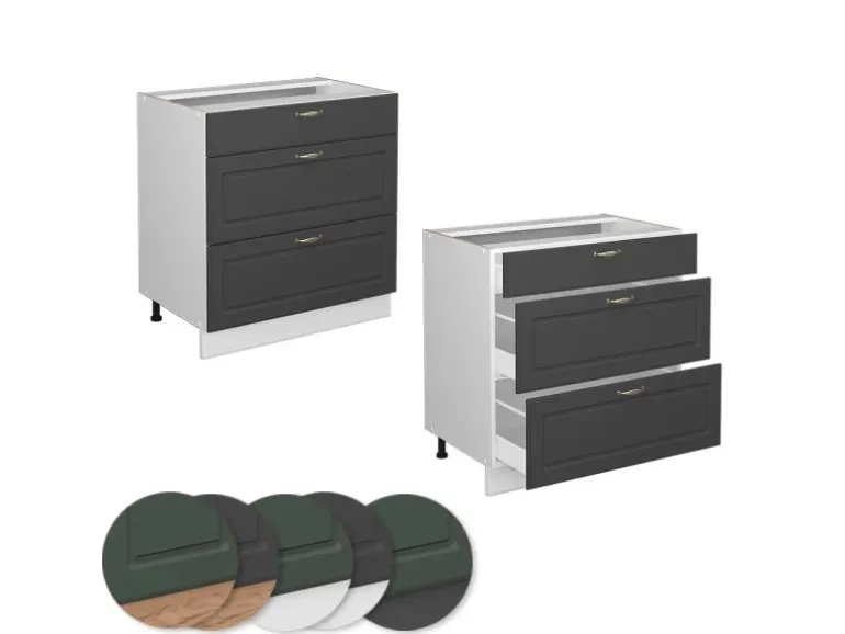 Vicco Küchenunterschrank Fame-Line Anthrazit-Gold/Weiß 80 cm mit 3 Schubladen ohne Arbeitsplatte