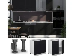 Vicco Küchenunterschrank Fame-Line Schwarz Gestreift 80 cm mit Regal AP Marmor