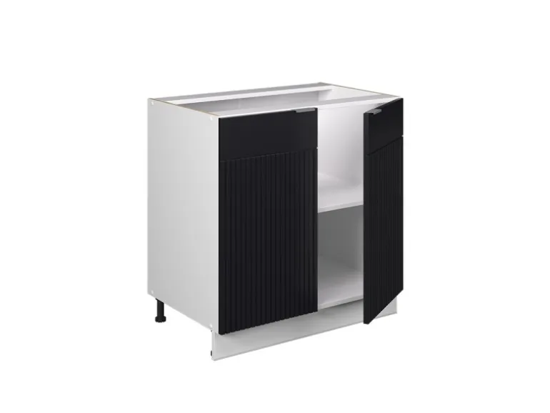 Vicco Küchenunterschrank Fame-Line Schwarz Gestreift 80 cm mit Regal AP Marmor