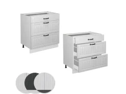 Vicco Küchenunterschrank Fame-Line Weiß Landhaus/Weiß 80 cm mit 3 Schubladen ohne Arbeitsplatte