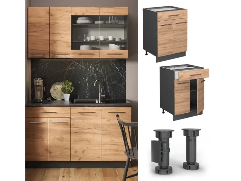 Vicco Küchenunterschrank Fame-Line Goldkraft Eiche/Anthrazit 60 cm mit Schublade AP Eiche