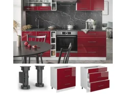 Vicco Küchenunterschrank Fame-Line Bordeaux Hochglanz/Weiß 80 cm mit 3 Schubladen AP Eiche