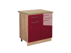 Vicco Küchenunterschrank Fame-Line Bordeaux Hochglanz/Goldkraft Eiche 80 cm AP Eiche