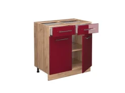 Vicco Küchenunterschrank Fame-Line Bordeaux Hochglanz/Goldkraft Eiche 80 cm AP Eiche