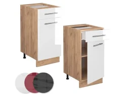 Vicco Küchenunterschrank Fame-Line Weiß Hochglanz/Goldkraft Eiche 40 cm AP Anthrazit