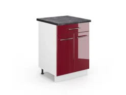 Vicco Küchenunterschrank Fame-Line Bordeaux Hochglanz/Weiß 60 cm mit Schublade AP Anthrazit