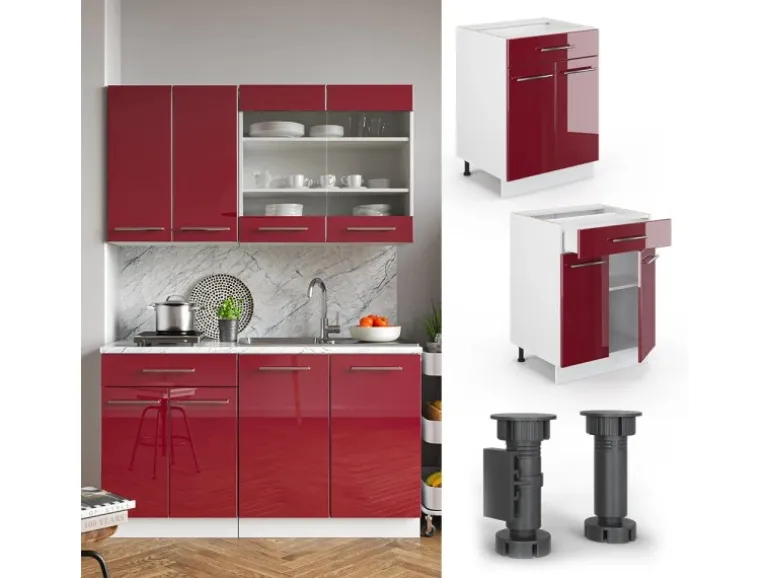 Vicco Küchenunterschrank Fame-Line Bordeaux Hochglanz/Weiß 60 cm mit Schublade AP Anthrazit