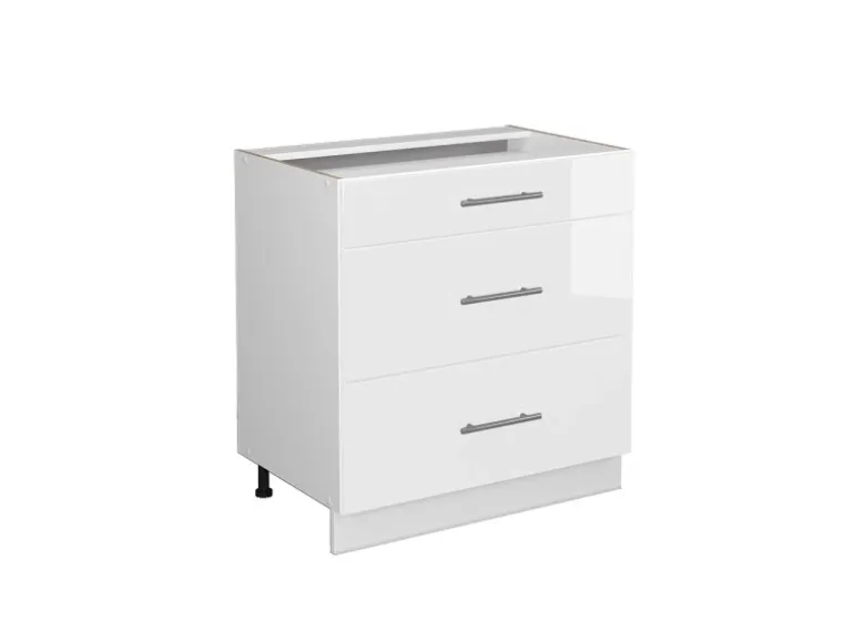 Vicco Küchenunterschrank Fame-Line Weiß Hochglanz/Weiß 80 cm mit 3 Schubladen ohne Arbeitsplatte