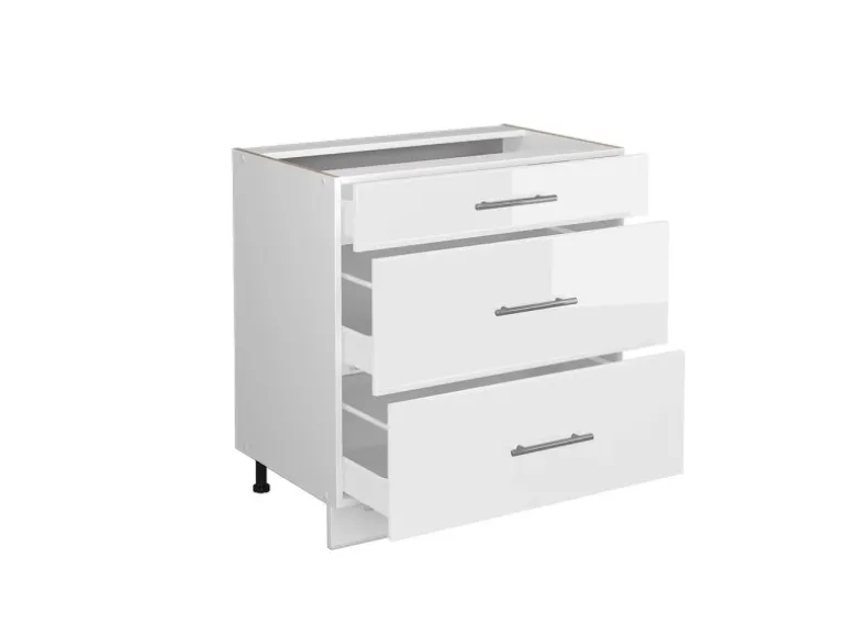 Vicco Küchenunterschrank Fame-Line Weiß Hochglanz/Weiß 80 cm mit 3 Schubladen ohne Arbeitsplatte