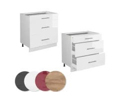 Vicco Küchenunterschrank Fame-Line Weiß Hochglanz/Weiß 80 cm mit 3 Schubladen ohne Arbeitsplatte