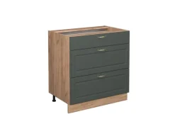 Vicco Küchenunterschrank Fame-Line Grün-Gold Landhaus/Goldkraft Eiche 80 cm mit 3 Schubladen ohne Arbeitsplatte