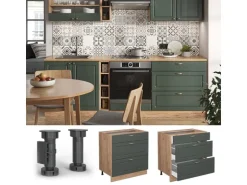 Vicco Küchenunterschrank Fame-Line Grün-Gold Landhaus/Goldkraft Eiche 80 cm mit 3 Schubladen ohne Arbeitsplatte