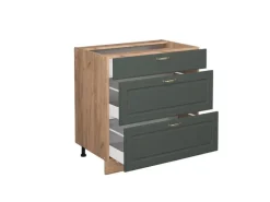 Vicco Küchenunterschrank Fame-Line Grün-Gold Landhaus/Goldkraft Eiche 80 cm mit 3 Schubladen ohne Arbeitsplatte