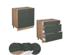 Vicco Küchenunterschrank Fame-Line Grün-Gold Landhaus/Goldkraft Eiche 80 cm mit 3 Schubladen ohne Arbeitsplatte