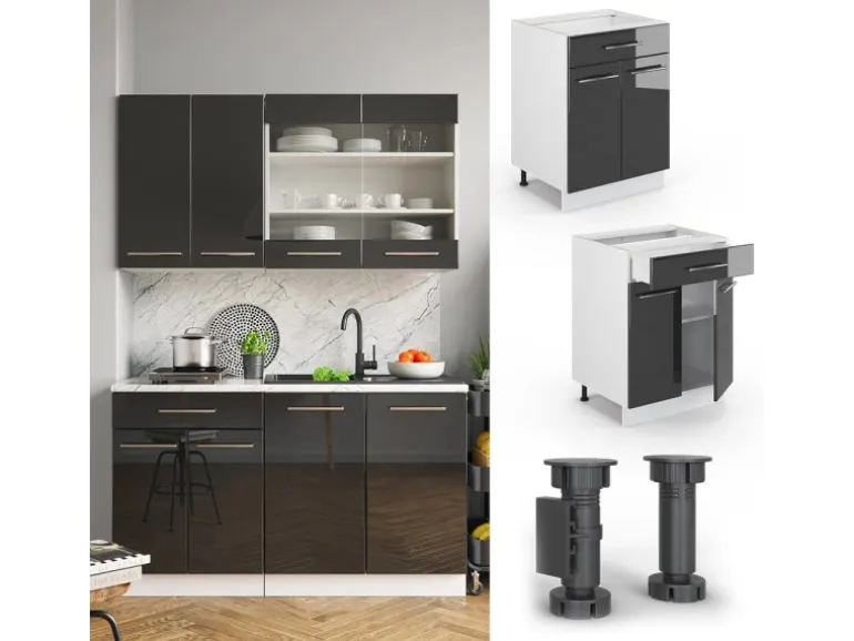 Vicco Küchenunterschrank Fame-Line Anthrazit Hochglanz/Weiß 60 cm mit Schublade ohne Arbeitsplatte
