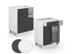 Vicco Küchenunterschrank Fame-Line Anthrazit Hochglanz/Weiß 60 cm mit Schublade ohne Arbeitsplatte