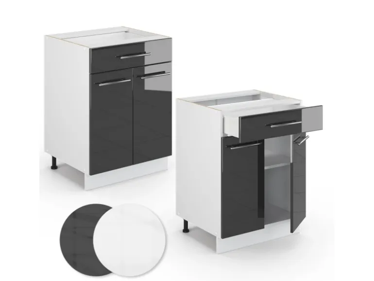 Vicco Küchenunterschrank Fame-Line Anthrazit Hochglanz/Weiß 60 cm mit Schublade ohne Arbeitsplatte