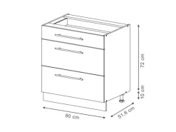 Vicco Küchenunterschrank Fame-Line Dunkelblau Hochglanz/Anthrazit 80 cm mit 3 Schubladen AP Eiche