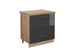 Vicco Küchenunterschrank Fame-Line Anthrazit Hochglanz/Goldkraft Eiche 80 cm mit 3 Schubladen AP Eiche