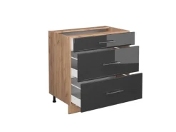 Vicco Küchenunterschrank Fame-Line Anthrazit Hochglanz/Goldkraft Eiche 80 cm mit 3 Schubladen AP Eiche