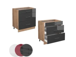 Vicco Küchenunterschrank Fame-Line Anthrazit Hochglanz/Goldkraft Eiche 80 cm mit 3 Schubladen AP Eiche