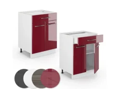 Vicco Küchenunterschrank Fame-Line Bordeaux Hochglanz 60 cm mit Schublade ohne Arbeitsplatte