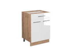 Vicco Küchenunterschrank Fame-Line Weiß Hochglanz/Goldkraft Eiche 60 cm mit Schublade ohne Arbeitsplatte