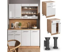 Vicco Küchenunterschrank Fame-Line Weiß Hochglanz/Goldkraft Eiche 60 cm mit Schublade ohne Arbeitsplatte