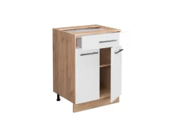 Vicco Küchenunterschrank Fame-Line Weiß Hochglanz/Goldkraft Eiche 60 cm mit Schublade ohne Arbeitsplatte