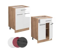 Vicco Küchenunterschrank Fame-Line Weiß Hochglanz/Goldkraft Eiche 60 cm mit Schublade ohne Arbeitsplatte