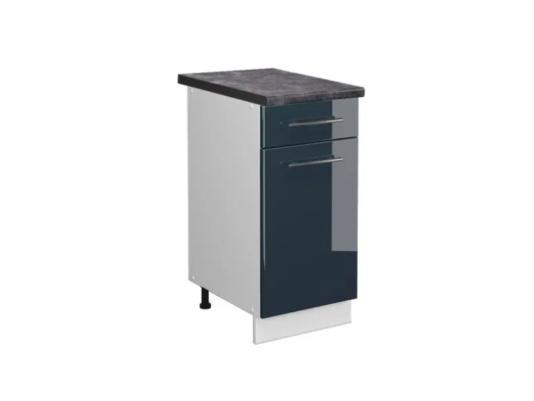 Vicco Küchenunterschrank Fame-Line Dunkelblau Hochglanz/Weiß 40 cm AP Anthrazit