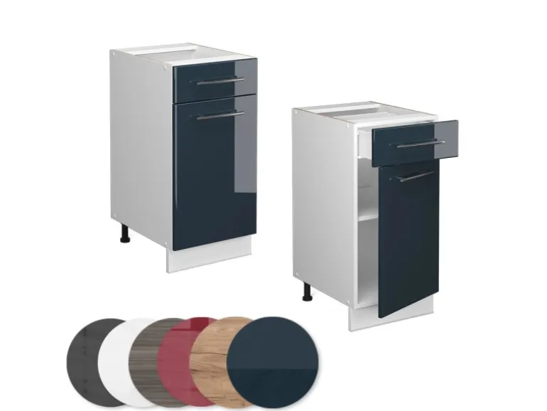 Vicco Küchenunterschrank Fame-Line Dunkelblau Hochglanz/Weiß 40 cm AP Anthrazit