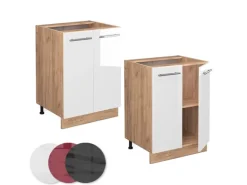 Vicco Küchenunterschrank Fame-Line Weiß Hochglanz/Goldkraft Eiche 60 cm ohne Arbeitsplatte