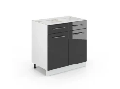 Vicco Küchenunterschrank Fame-Line Anthrazit Hochglanz/Weiß 80 cm mit Schubladen ohne Arbeitsplatte