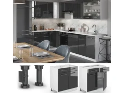 Vicco Küchenunterschrank Fame-Line Anthrazit Hochglanz/Weiß 80 cm mit Schubladen ohne Arbeitsplatte