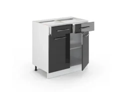 Vicco Küchenunterschrank Fame-Line Anthrazit Hochglanz/Weiß 80 cm mit Schubladen ohne Arbeitsplatte