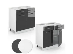 Vicco Küchenunterschrank Fame-Line Anthrazit Hochglanz/Weiß 80 cm mit Schubladen ohne Arbeitsplatte