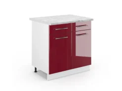 Vicco Küchenunterschrank Fame-Line Bordeaux Hochglanz/Weiß 80 cm AP Marmor